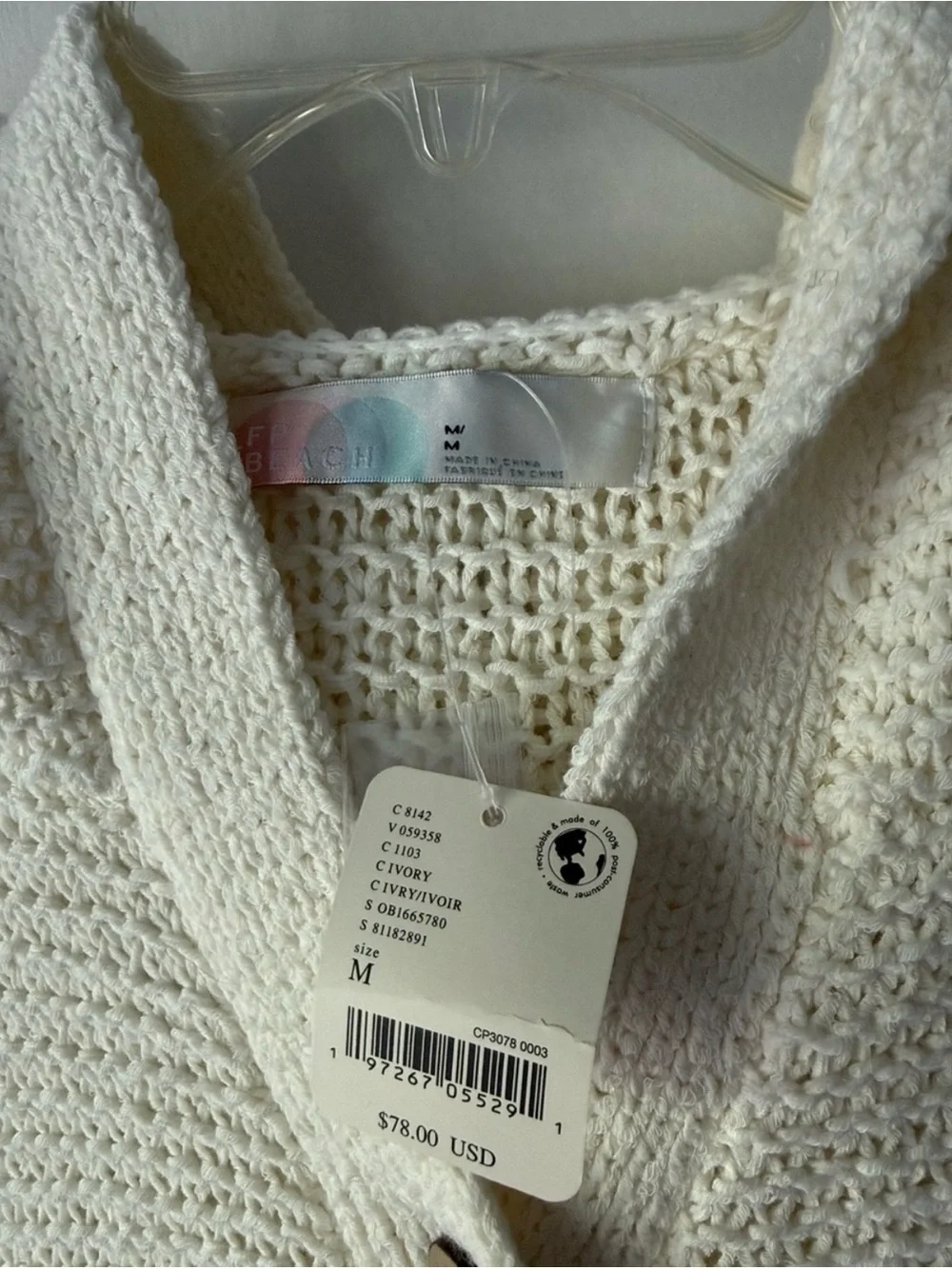 FREE PEOPLE Beach Ivory Let It Go Sweater Cardigan Size Medium T07